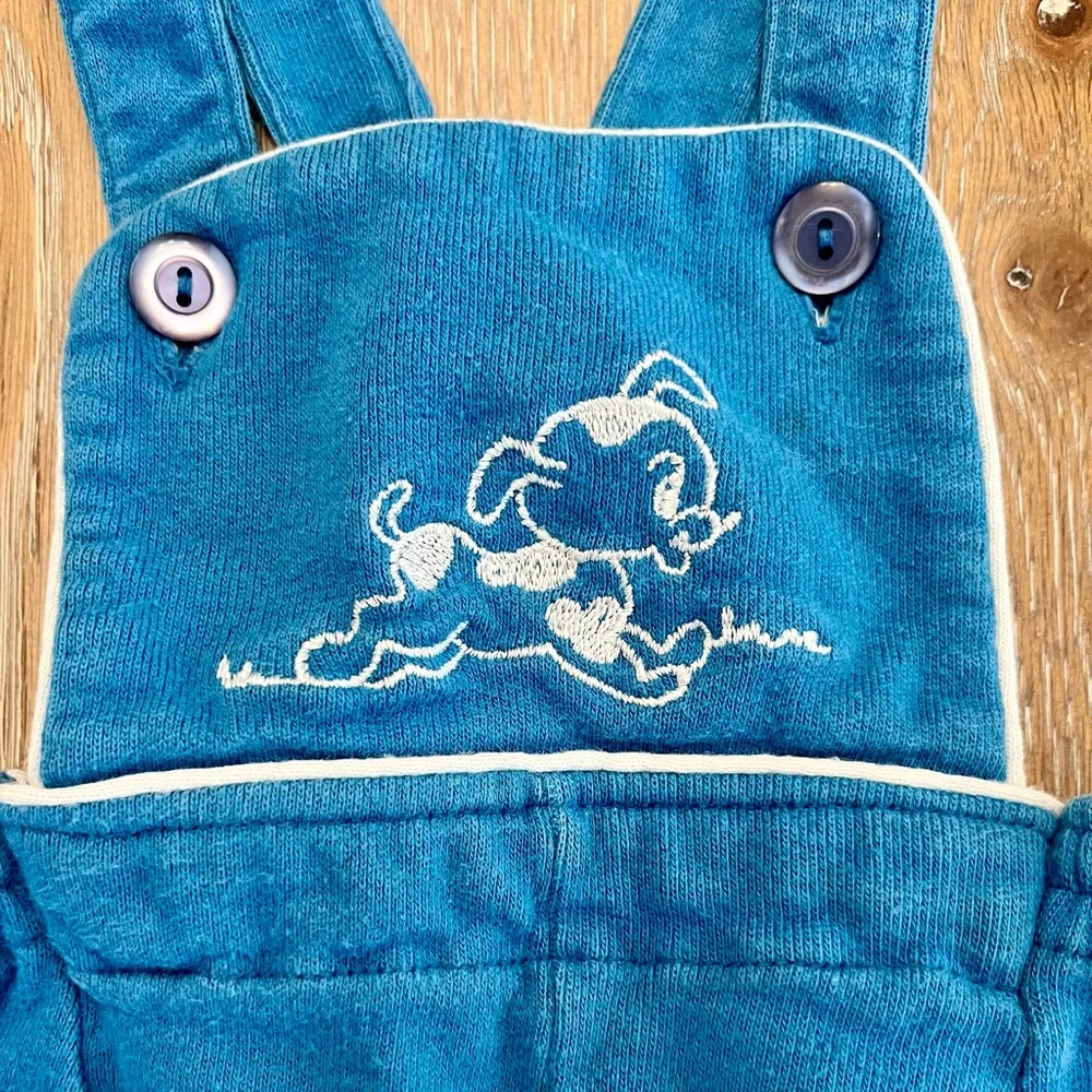 Carter’s Blue Cotton Overalls with embroidered‎ puppy running, size XL VTG 70s